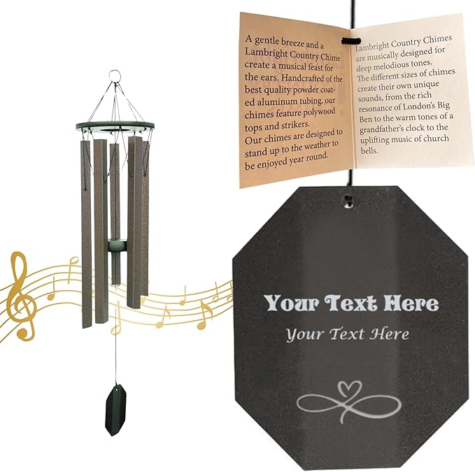 Lambright Chimes Ocean Breeze Small 36" Tall Bronze Personalized Wind Chime, Custom Windchimes for Memorial, Sympathy, Loss, Anniversary for Wife, Friend, Mother, Grandmother, Pet - Made in America