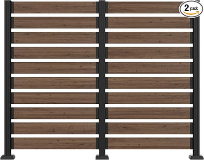 MUPATER 5FT×6.5FT No-Dig Wood Privacy Screen,Versatile Outdoor Screen for Hard Surfaces & Soil,Dual Setup Modes,Sturdy Aluminum Post,Decorative Fence Panel, Air Conditioner Enclosure, Brown (2 Panels)