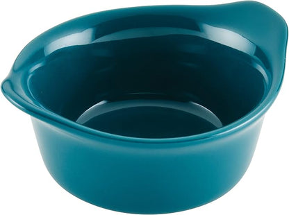 Rachael Ray Solid Glaze Ceramics Round Ramekins/Dipping Cup Set, 4 Piece, Teal