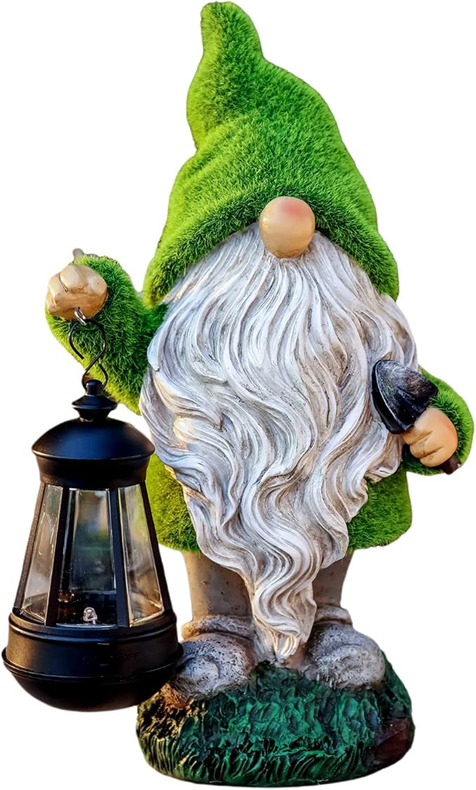 TERESA'S COLLECTIONS Christmas Outdoor Statue for Home, Resin Gnome Decorations with Solar Outdoor Lights for Garden Decor,Green Garden Sculptures & Statues for Front Patio Lawn, Gifts for Mom,12"