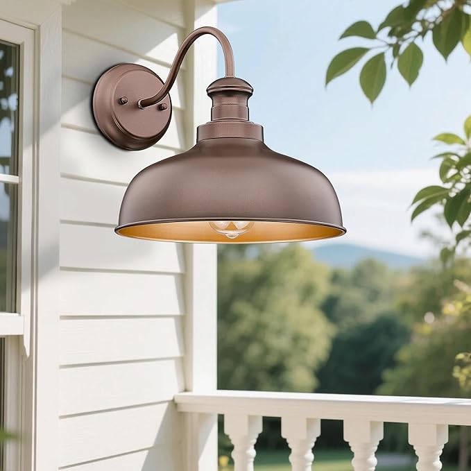 Outdoor Farmhouse Barn Light, Outside Wall Sconce, Weather Resistant Anti-Rust Farmhouse Exterior Wall Light, Outdoor Lantern Lamp for Porch, Garage, Patio, Entryway (Oil-Rubbed Bronze, 1 Pack)