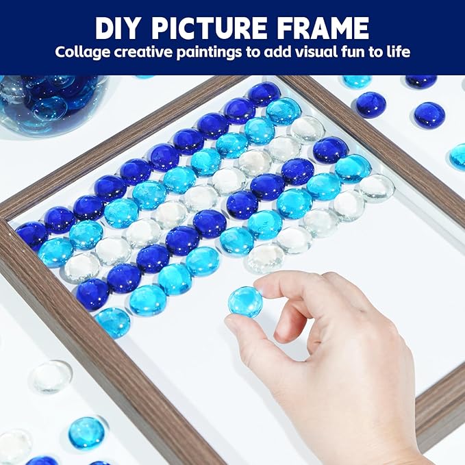 20 Pounds Fire Glass Rocks, 3/4 Mixed Color Fire Glass Beads for Propane Fire Pit, Fireplace and Outdoor Decorative (Caribbean Blue+Cobalt Blue+Crystal Ice)