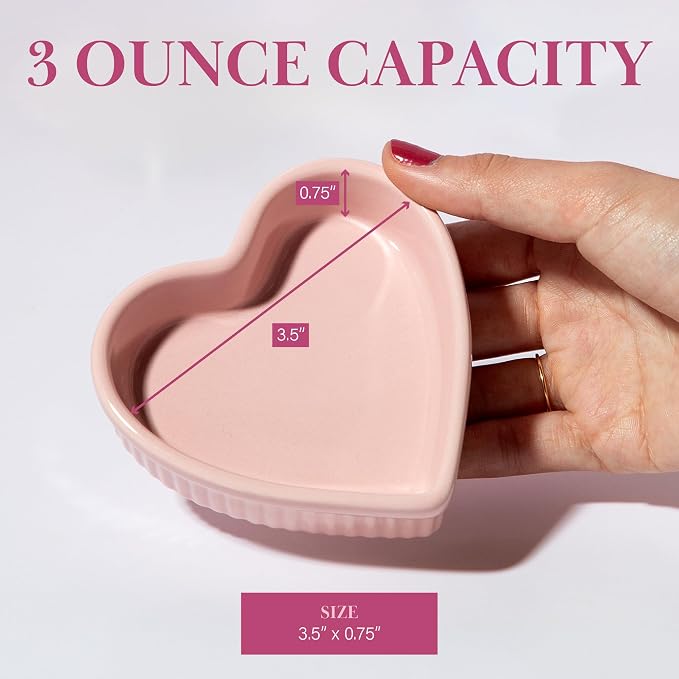 Paris Hilton Heart Shaped Ramekin Set, Mini Ceramic Ramekins, Oven Safe Baking Dishes, Dishwasher Safe, Stoneware Made without PFOA, Pink, 4-Piece Set (Pack of 12)