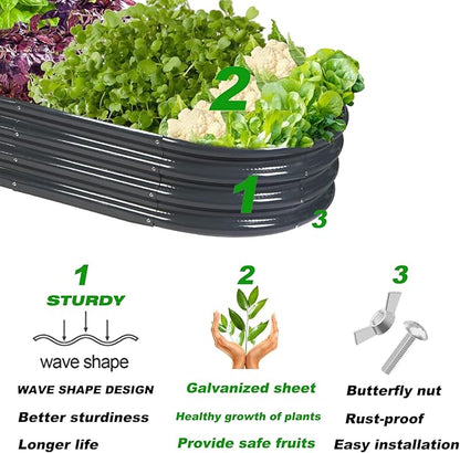 Rakukiri Raised Garden Bed GRS Certified Galvanized Planter Box Outdoor, 8ft Oval Rot-Resistant Metal Garden Bed Planter, Recycled Material Planter for Vegetables Flowers Herbs (Grey)