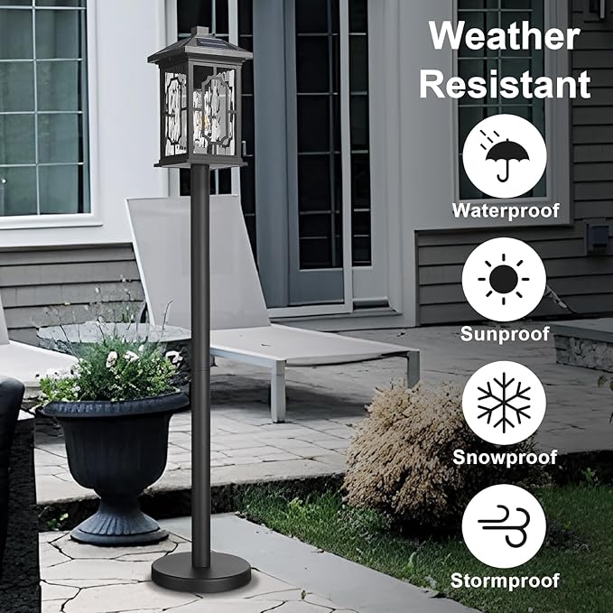 42.5 Inch Post Lights Solar Powered with Remote Control, Cordless Solar Floor Lamp Waterproof LED Portable Pathway Light Fixtures Dusk to Dawn Pole Lighting for Garden, Path, Yard, Patio