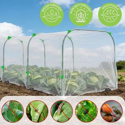 Garden Netting Kit 10×30 FT Ultra Fine Mesh Plant Protection Cover with 6 Sets Garden Hoops & 36 Clips, Garden Netting for Raised Beds, Physical Pest Barrier Netting for Vegetable Gardens & Row Covers