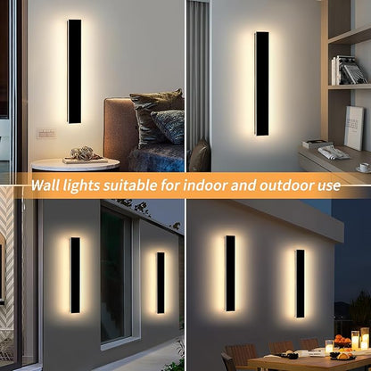 Mikeru 23.6" 2Pack Outdoor Wall Sconce 3000K Warm White - IP65 Waterproof Black Exterior Light, Hardwired Wall Mounted Fixture for Porch, Patio & Entryway | Non-Dimmable Weatherproof Design