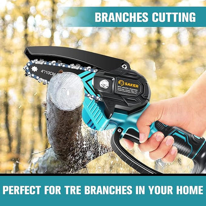 Saker Mini Chainsaw,Portable Electric Cordless Chainsaw,Battery Powered,Small Power Handheld Chain Saws Pruning Shears for Tree Branches,Gifts for Men Women(2 Batteries&3 Chains)
