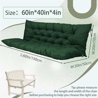 2/3 Seater Swing Replacement Cushion, Waterproof Porch Swing Cushions with Backrest, Thickened Bench Cushions for Outdoor Furniture, for Outdoor Patio Swing (Dark Green, 60 * 40 in)