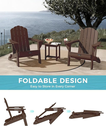 Adirondack Chairs Set of 6, Fire Pit Chairs, Wood Texture Patio Chairs with 2 Cup Holder, Outdoor Lawn Chair, Brown