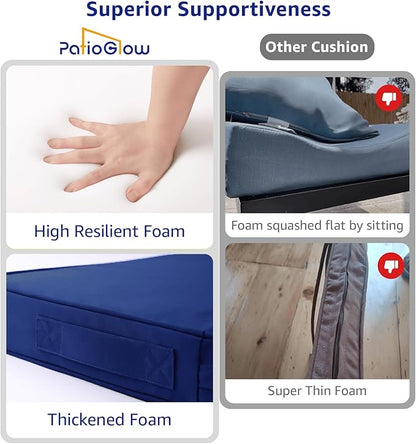 PatioGlow Outdoor Chair Cushions 17 x 16 x 2 Inch, Waterproof & Fade Resistant Patio Seat Cushion for Furniture with Handle and Ties, Thick Seating Pads for Outside Sofa Couch Set of 2, Blue