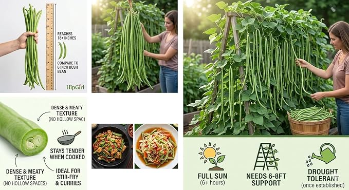 Bean Seeds for Planting Vegetables and Fruits.Pole Beans,Bush Beans,Romano Beans.Non GMO Garden Seeds for Home Vegetable Garden(6g,30+) Yardlong Pole Bean Seeds for Planting,Yard Long Asparagus Bean豇豆
