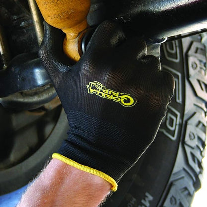 Gorilla Grip Work Gloves, Never Slip Maximum Grip All-Purpose, Gloves for Men, Superior in Wet, Dry, Oily Conditions, Polymer Palm, Medium Size, 25 Pairs, Black/Yellow | 25036-25