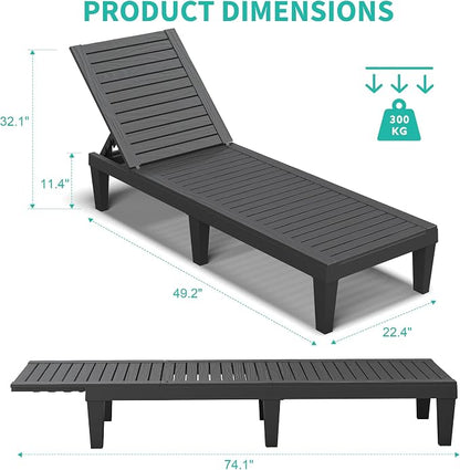 Outdoor Chaise Lounge Chairs Set of 2, 5-Position Adjustable Tanning Lounge Chairs with Wood Texture, All-Weather Resin Patio Lounge Chair for Pool, Garden, Deck, Beach, Striped Black