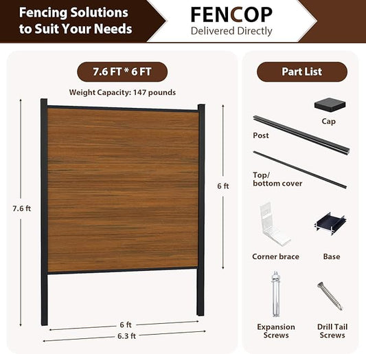 72" W x 72" H Outdoor Privacy Fence with Sturdy Alloy Post, Tall Wind Resistant Fence Covering Privacy for Yard Backyard Garden and Swimming Pool(Brown,1 Post)