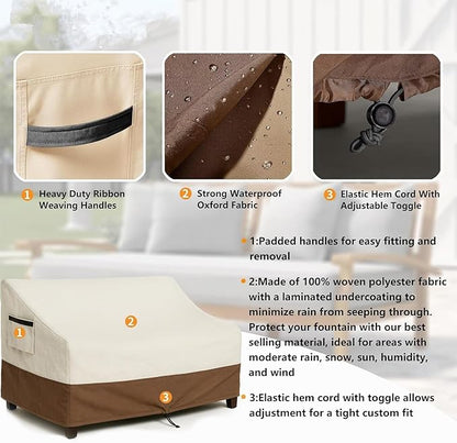 Outdoor Sofa Cover, Waterproof Patio Furniture Cover 58.3W x 32.7D x 31H inches Heavy Duty 600D Oxford Fabric Beige and Brown