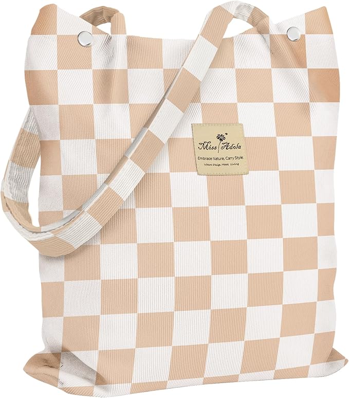 Miss Adola Corduroy Tote Bag for Women - Reusable Totes with Magnetic Buckle & Pocket Aesthetic Design Work Grocery Bags