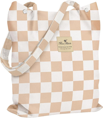 Miss Adola Corduroy Tote Bag for Women - Reusable Totes with Magnetic Buckle & Pocket Aesthetic Design Work Grocery Bags