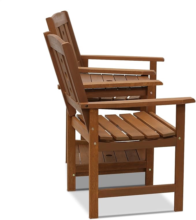 Furinno FG17488 Tioman Outdoor Hardwood Patio Furniture Jack and Jill Chair Set in Teak Oil, Natural