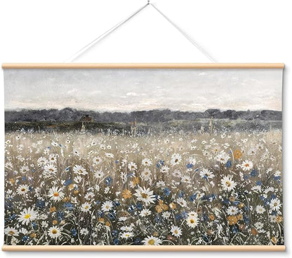 VIYYIEA Extra Large Canvas Wall Art, 36x54 Inch Vintage Wildflower Landscape, Neutral Floral Meadow Wall Decor for Living Room or Bedroom, Above Sofa