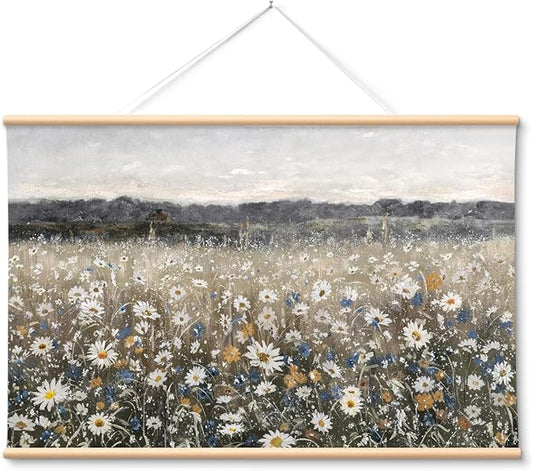 VIYYIEA Extra Large Canvas Wall Art, 36x54 Inch Vintage Wildflower Landscape, Neutral Floral Meadow Wall Decor for Living Room or Bedroom, Above Sofa
