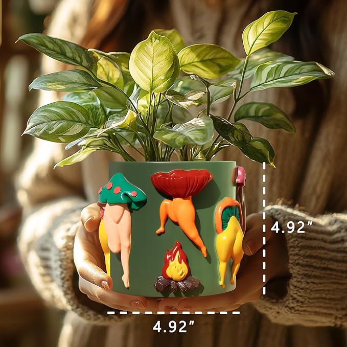 GUGUGO Mushroom Female Body Planters, Unique Dancing Lady Flowers Planter, Cute Quirky Butt Plant Pots for Indoor Plants, Funny Succulent Flower Pot for Home Decor, Eclectic Aesthetic Gift, Green