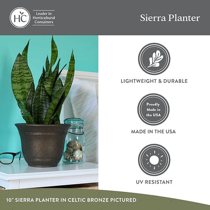 The HC Companies Sierra Round Self-Watering Pot - Lightweight Plastic Planter for Herbs & More - Durable Plant Pots for Indoor Plants & Outdoor Plants (16” Celtic Bronze, Pack of 1)