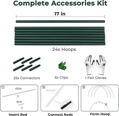 Gardzen Garden Hoops for Raised Beds Greenhouse Hoops, DIY Kit for Row Cover Garden Netting, All Season Plant Protection, 24 Pcs