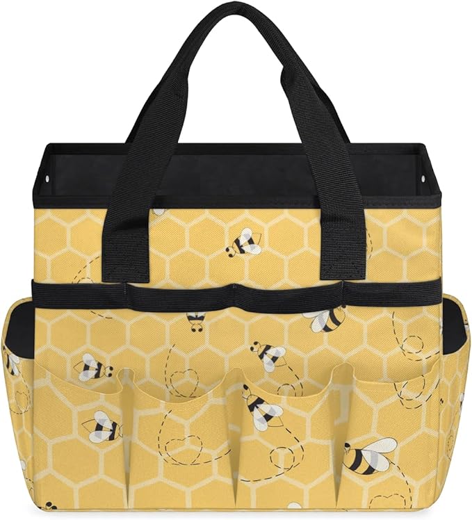 Garden Tote Bag with Pockets Honeycomb Gardening Bags for Tools Organizer Heavy Duty Storage Bag with Handle for Lawn Yard Casual