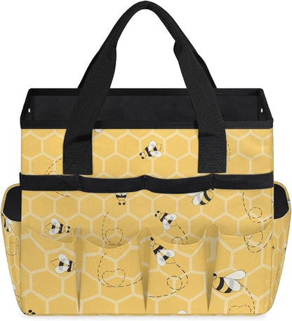 Garden Tote Bag with Pockets Honeycomb Gardening Bags for Tools Organizer Heavy Duty Storage Bag with Handle for Lawn Yard Casual