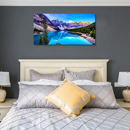 Haichuang Decor Art Moraine Lake Canvas Wall Art 57x28 Inches Framed Rocky Mountain Lake Wall Decor Wood Frame Waterproof HD Giclee Print Ready to Hang Nature Artwork for Living Room Bedroom Office