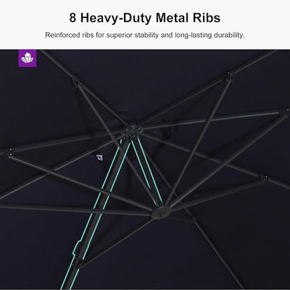PURPLE LEAF 9' × 9' Patio Cantilever Umbrella Outdoor Square Adjustable Offset Umbrellas with 360-degree Rotation and 8 Heavy Duty Metal Ribs for Garden Deck Pool Navy Blue