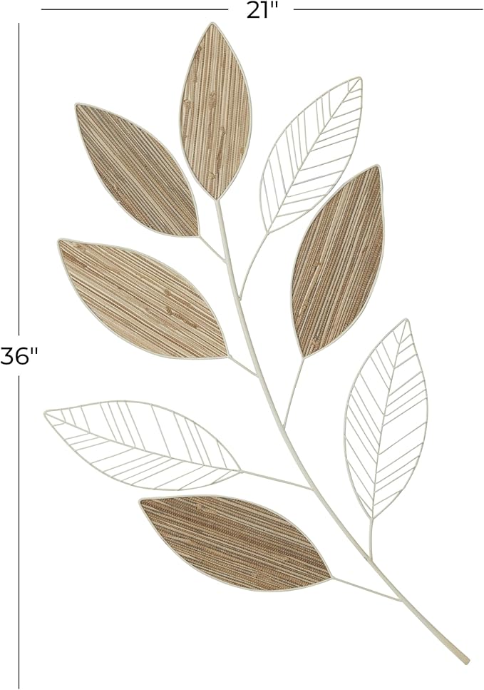 Deco 79 Metal Leaf Home Wall Decor Wall Sculpture, Wall Art 21" x 2" x 36", Brown