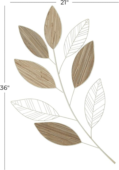 Deco 79 Metal Leaf Home Wall Decor Wall Sculpture, Wall Art 21" x 2" x 36", Brown