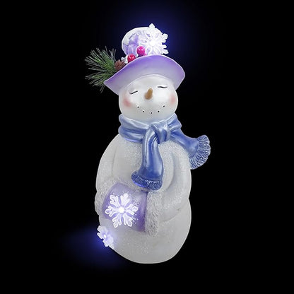 Alpine Corporation SKY560HH-S, Lavender Winter Snowman Statue w/Hand Muff, Twinkle LED Lights, Battery w/Timer, 14" H - Tabletop, Mantel, Yard, or Porch Décor, Christmas Decoration