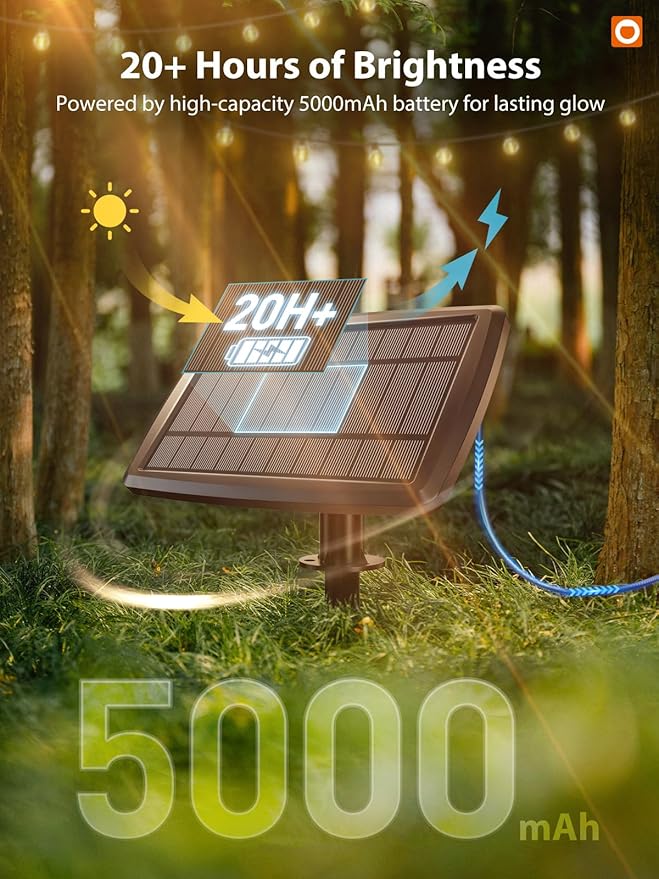 addlon 150FT Solar String Lights Outdoor Waterproof with Remote, Dimmable Commercial Grade Solar Powered String Lights with 80 LED Bulbs, Hanging Light for Camping Backyard Party Decor
