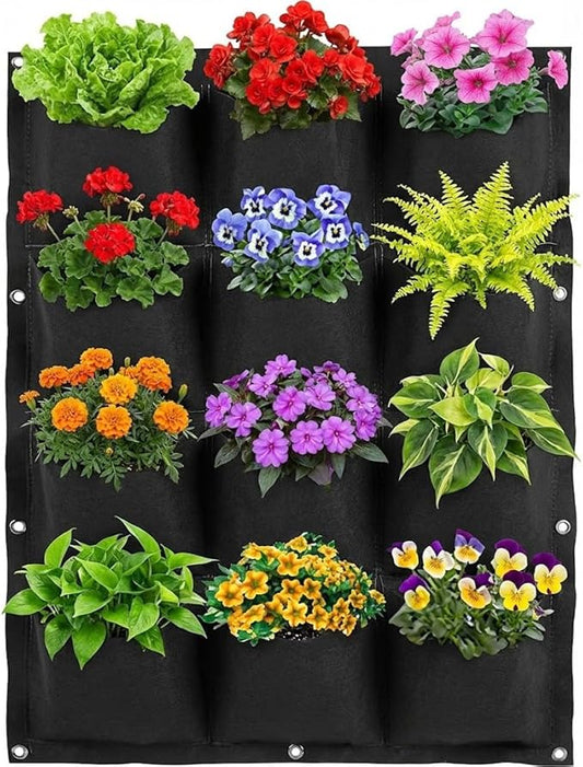 WFIST Vertical Hanging Planter Bag, Breathable Felt Wall Garden Planter with Metal Grommets, Indoor/Outdoor Space-Saving Herb & Flower Growing Pouch (12-Pocket)
