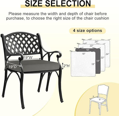 downluxe Waterproof Outdoor Chair Cushions for Patio Furniture, 19" x 19" x 2" Patio Chair Cushion with Non-Slip Ties & Portable Handle, Square Outdoor Cushion with Removable Cover, Dark Grey, 2 Pack