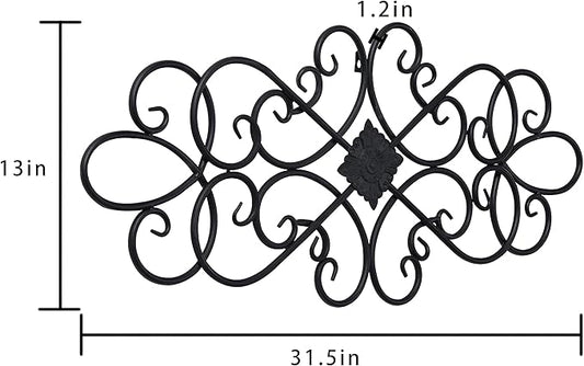 Sintosin Black Wrought Iron Wall Decor 32" x 13", Hanging Flower Scroll Metal Wall Art Decor, Living Room Wall Decor, Vintage House Decorations for Indoor Outdoor Fireplace Bedroom