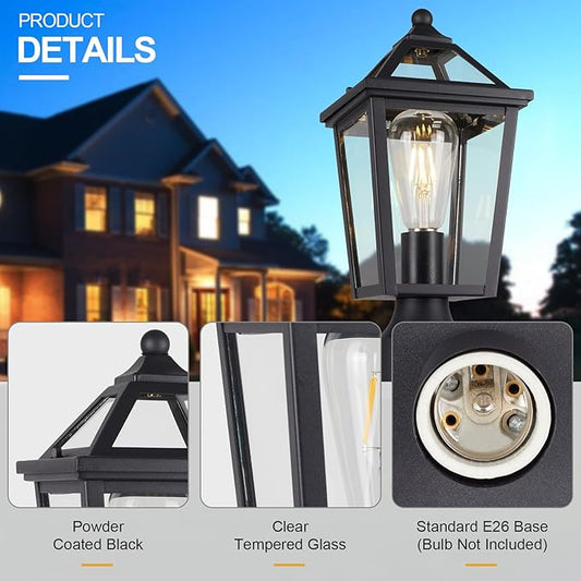 Colonial Outdoor Post Light Fixture,Modern Exterior Pillar Lantern with Black Finish & Clear Glass, Pole Light for Garden, Backyard, Courtyard, Patio, Pathway,RZ-032P BK