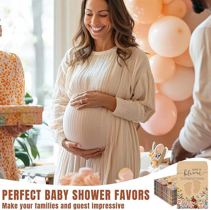 JarThenaAMCS 50Pcs Wildflower Baby Shower Seed Packets Self Adhesive Kraft Envelope with Footprint Window Vintage Floral Baby in Bloom Seed Storage Pockets for Gender Reveal Birthday（No Seeds）