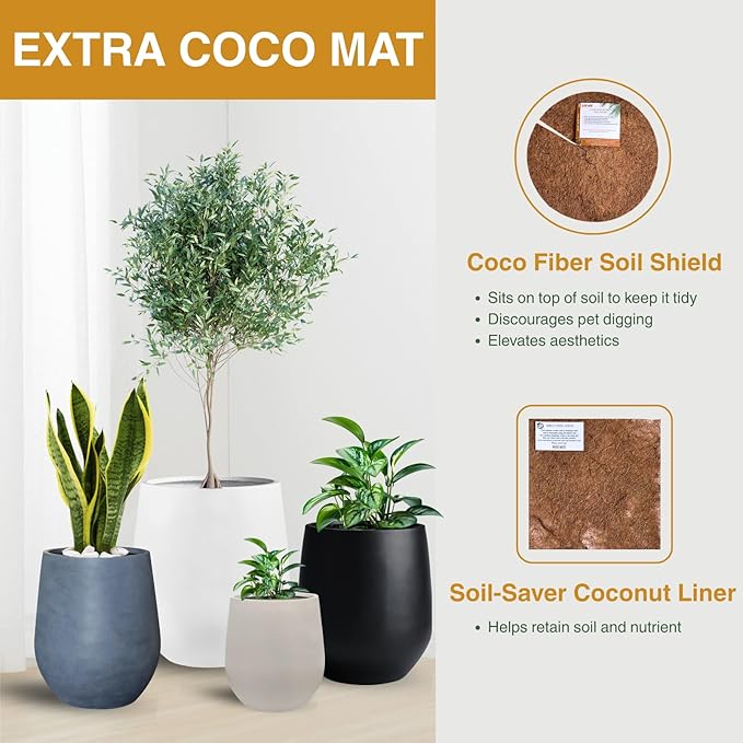 21"H x 19"D Corso Fiberstone Round Tapered Planter - Christmas Tree Planter, Smooth Finishes, Weather Resistant for Indoor & Outdoor Use, Included 2 Extra Coco Mats (Taupe, 15" Pot Opening)