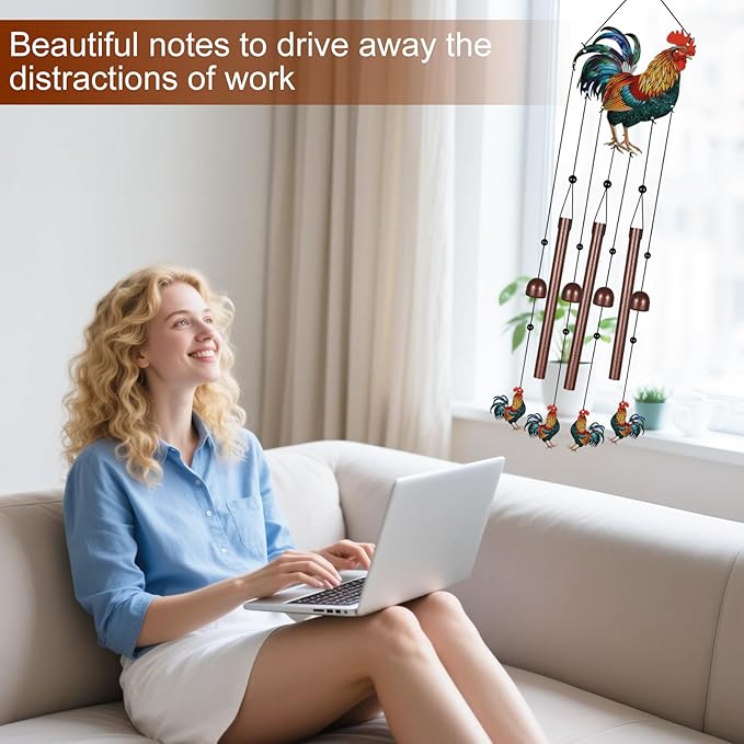 Roosters Wind Chimes for Outside,Metal Windchimes with S Hook with Playful Design Wind Chime Garden Decor Outdoor Ideal Memorial/Housewarming/Birthday/Festival Gifts Front Yard Decor