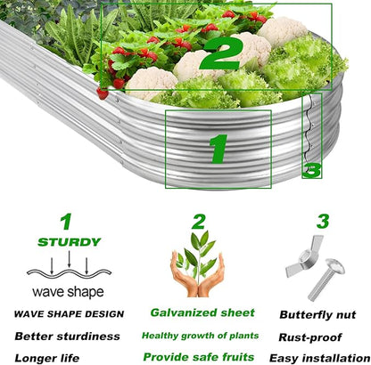 Rakukiri Raised Garden Bed GRS Certified Galvanized Planter Box Outdoor, 5ft Oval Rot-Resistant Metal Garden Bed Planter, Recycled Material Planter for Vegetables Flowers Herbs (Silver)