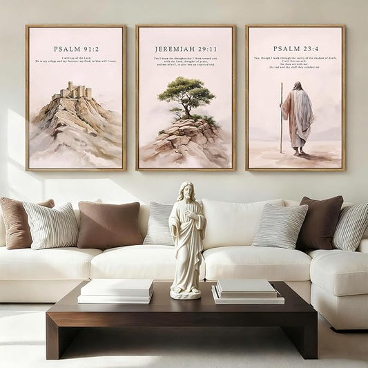 IARTTOP Large Christian Easter Framed Canvas Wall Art 16x24 Inch Jesus Easter Bible Verse Art Prints Religious Scripture Wall Decor for Living Room Bedroom Set of 3