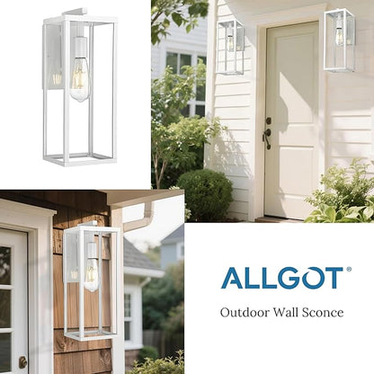 ALLGOT Outdoor Wall Sconce, Outside Porch Light, Anti-Rust Outdoor Wall Lamp Light, Exterior Lighting Fixture, Front Door Lantern for Front Porch Corridor Doorway Patio (White, 16 Inch Height)