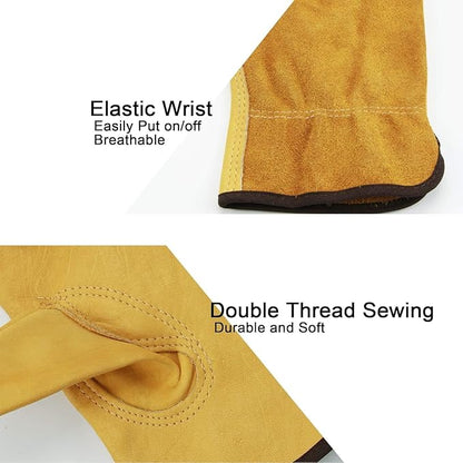 OZERO Leather Work Gloves for Men & Women, 24 Pairs Bulk Genuine Cowhide Garden Gloves, Lab Tested EN388 2143X, Flexible Grip, Breathable Unlined Comfort, Elastic Wrist (Gold, X-Large)