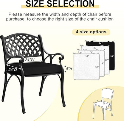 downluxe Waterproof Outdoor Chair Cushions for Patio Furniture, 24" x 24" x 4" Patio Chair Cushion with Adjustable Ties & Portable Handle, Square Outdoor Cushion with Removable Cover, Black, 2 Pack