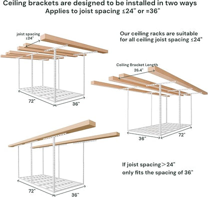 SunsGrove 3x6 Garage Storage Overhead Rack Organization, Adjustable Ceiling Mounted Storage Racks, 800LBS Weight Capacity, 22"-40" Ceiling Dropdown, White