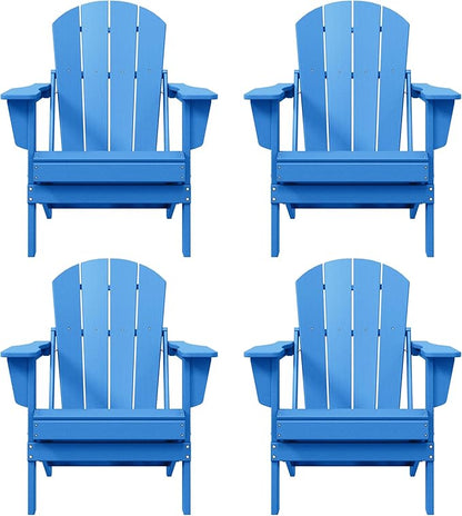 Westin Outdoors Laguna WO Home Furniture Adirondack Chair 4 PC Set Classic Outdoor Patio Folding Chair for Bon Fire Pit Lawn Backyard Beach Plastic Weather-Resistant (Pacific Blue)